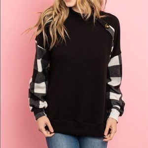 Black Buffalo Plaid Button Accent Top